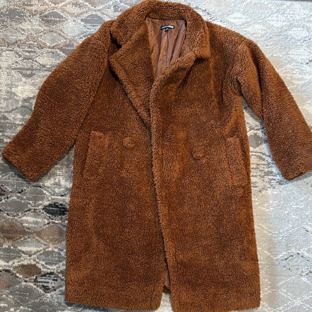 FASHION NOVA WOMENS Brown Teddy Coat